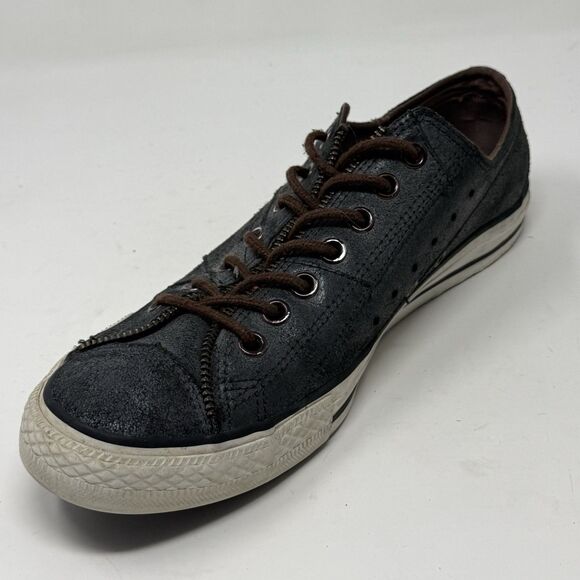 Converse All Star Low Sneakers Mens 10.5 Black Distressed Leather Open Zip Shoes - Picture 9 of 16